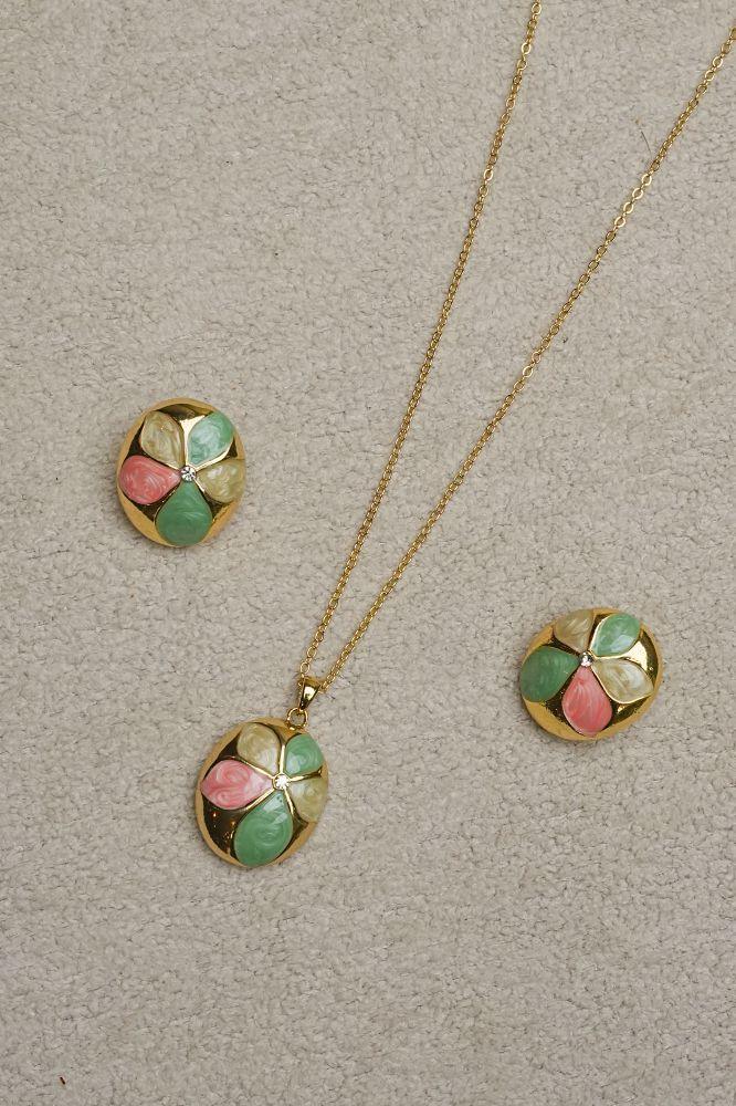 EAR RINGS & NECKLACE SET JW1098 GLD - OPIA