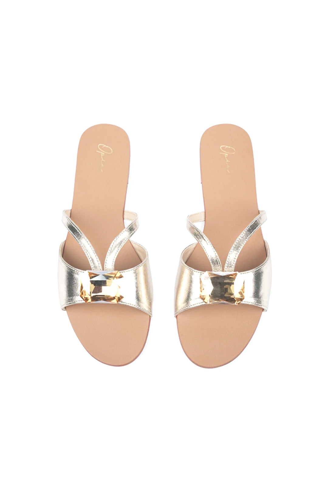 OPIA 8505 GOLD shimmery gold flats with single stone detail for casual and ethnic wear