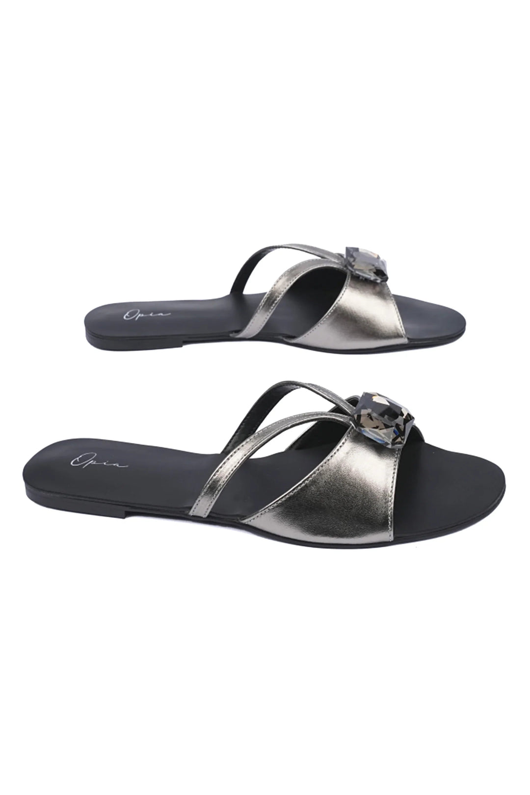 OPIA 8505 GREY metallic grey flats with single stone embellishment for casual wear