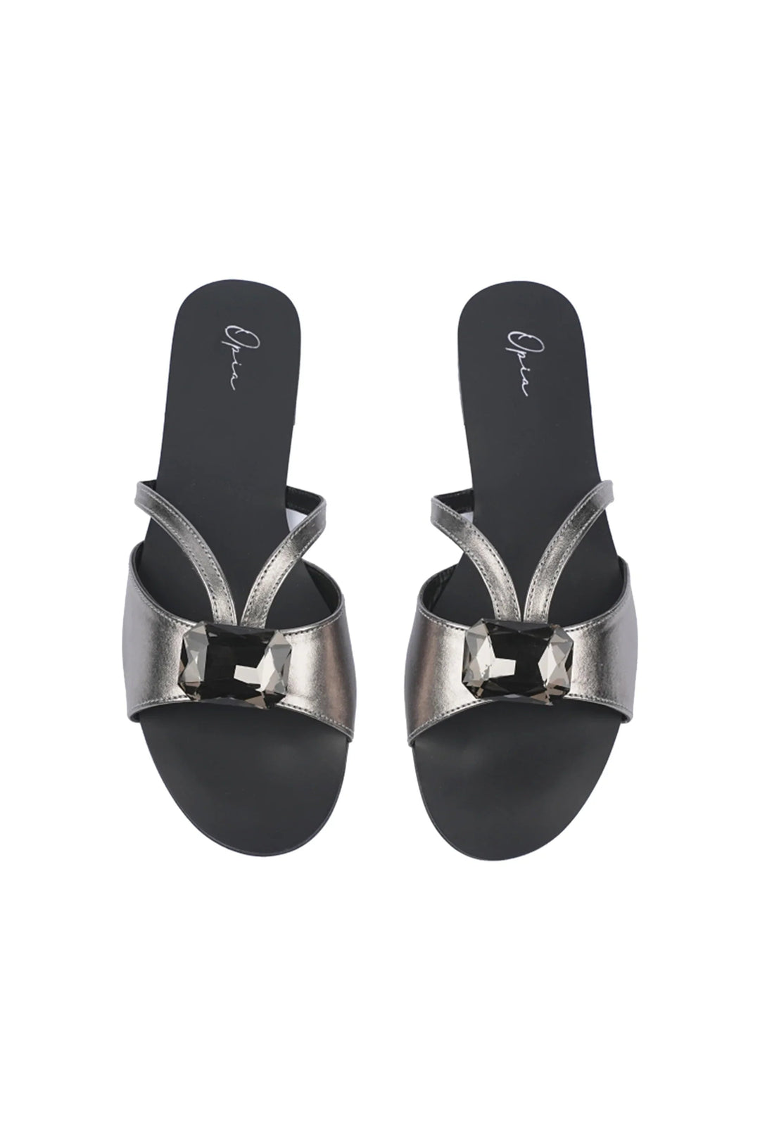 OPIA 8505 GREY metallic grey flats with single stone detail for casual wear