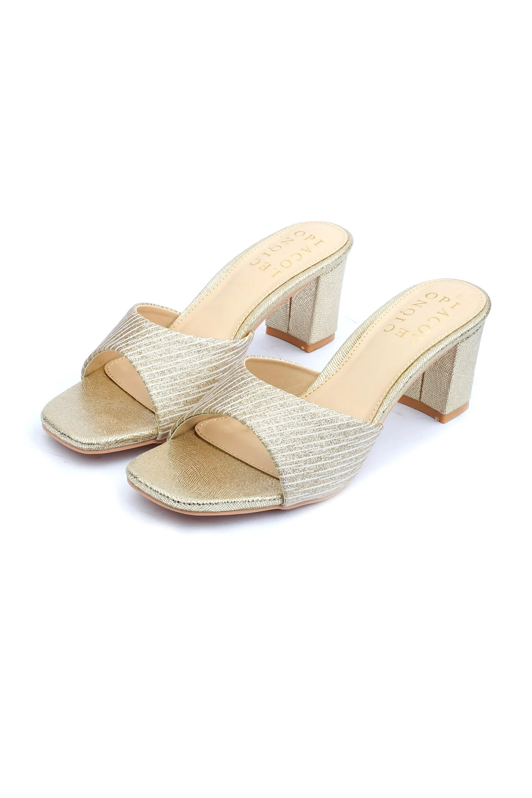 OPIA 8627 GOLD shimmering gold block heel sandals with open toe and elegant design