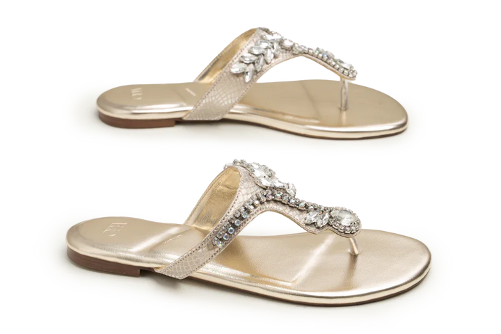 OPIA 9955 GOLD gold flats with rhinestone embellishments and a thong design