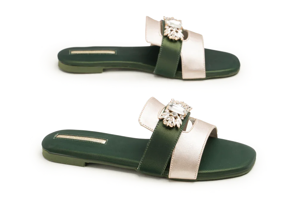 OPIA 9957 GREEN flat sandals with green sole and decorative strap design