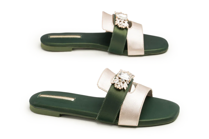 OPIA 9957 GREEN flat sandals with green sole and decorative strap design