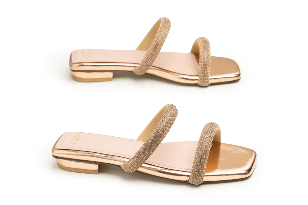 OPIA 9969 GOLD gold flats with embellished double strap design
