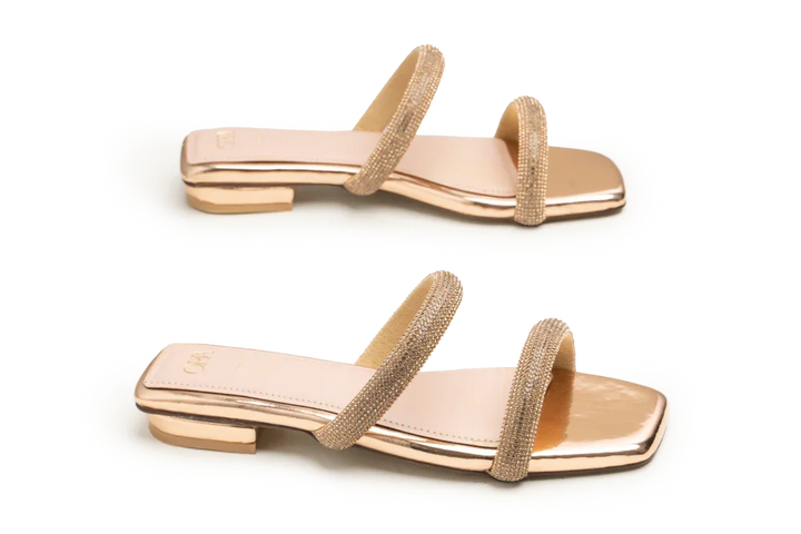 OPIA 9969 GOLD gold flats with embellished double strap design
