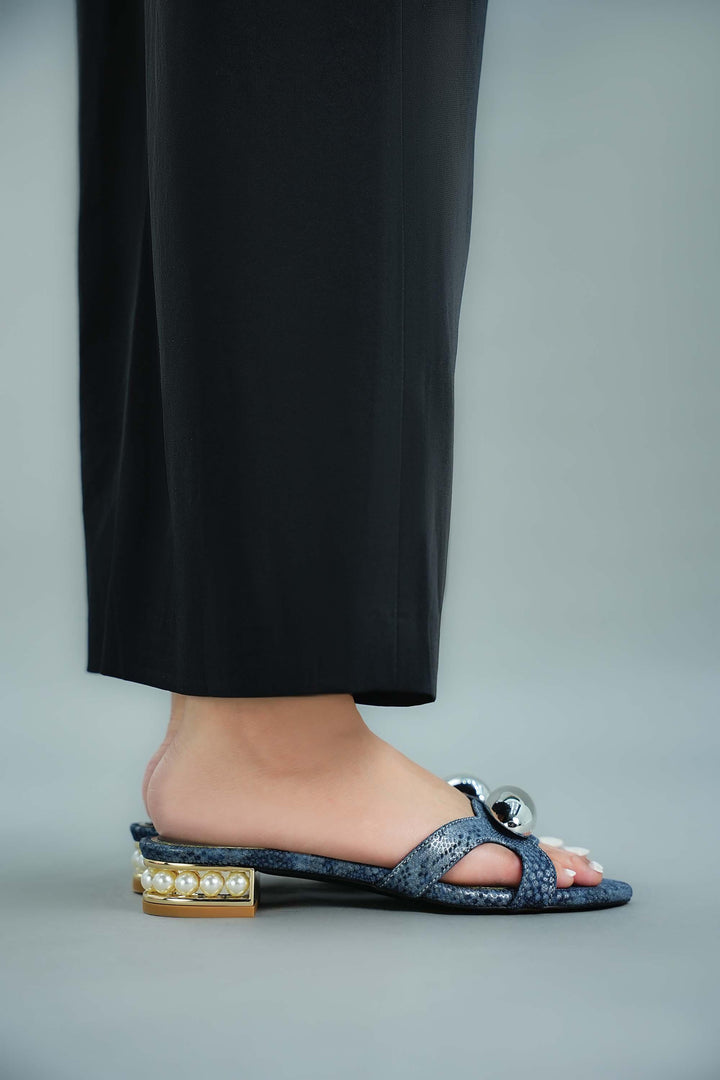 OPIA 8633 BLU blue snake-textured heels with metal buckle and stone-work heel detail