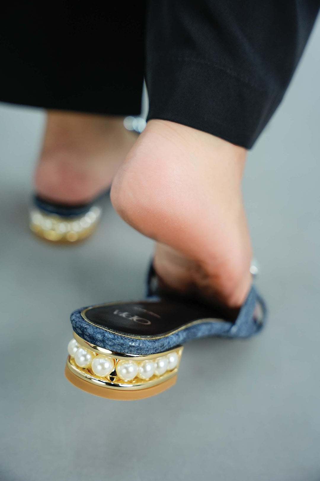 OPIA 8633 BLU blue snake-textured heels with pearl and stone-embellished heel and metal buckle detail