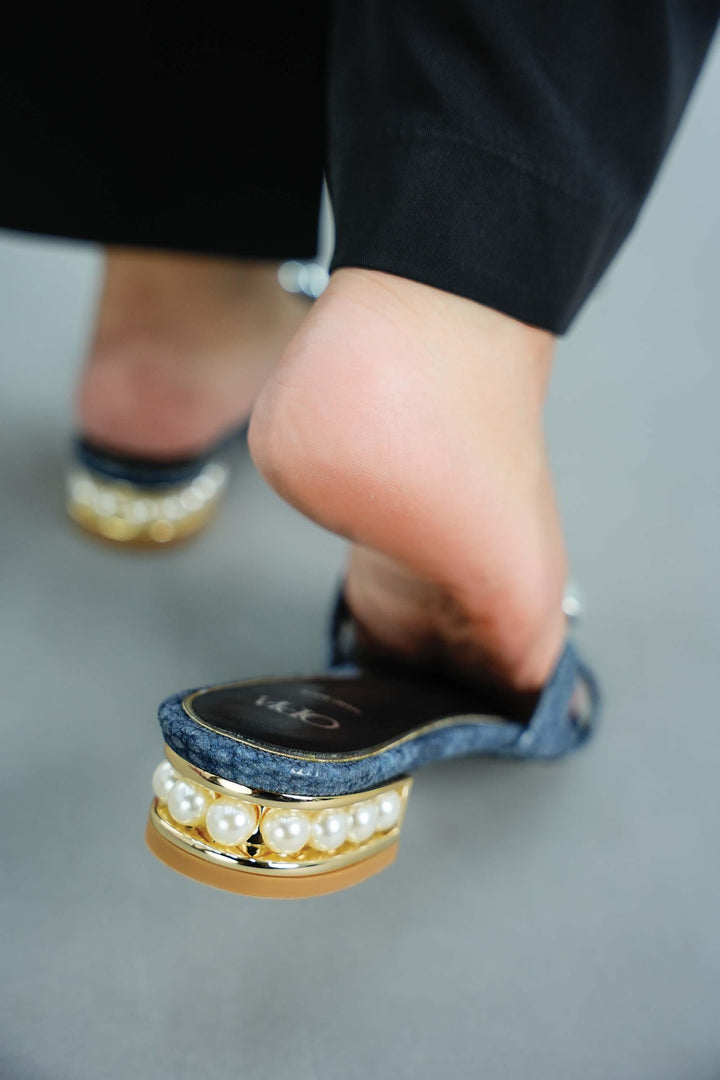 OPIA 8633 BLU blue snake-textured heels with pearl and stone-embellished heel and metal buckle detail
