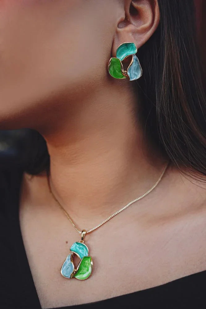 EAR RINGS & NECKLACE SET JW1101 GLD - OPIA