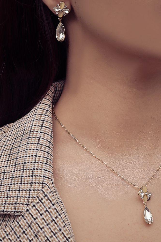 EAR RINGS & NECKLACE SET JW1103 GLD - OPIA